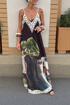 Unique Ink Flower Print Suspender Maxi Dress