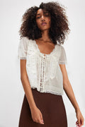 Lace Trimmed Tie Front Blouse