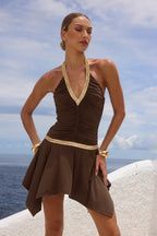 Vintage Deep V Ethnic Tape Irregular Mini Dress