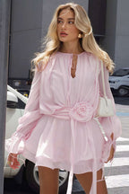 Solid Sexy Round Neck Floral Tie Bodycon Mini Dress