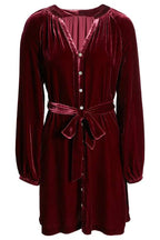 Solid Color Velvet Long-sleeved V-neck Lace-up Mini Dress