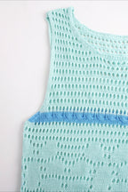 Hollow Knit Contrast Tank Sweater Dress