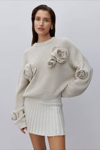 Floral Rose Long Sleeve Knit Sweater