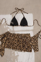 Leopard Ruffle Skirt Three Piece Swim Set