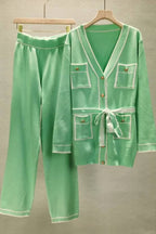 Elegant Color Contrast Two-piece Sweater Suit