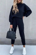 Casual Solid Color High Collar Pencil Pants Suits
