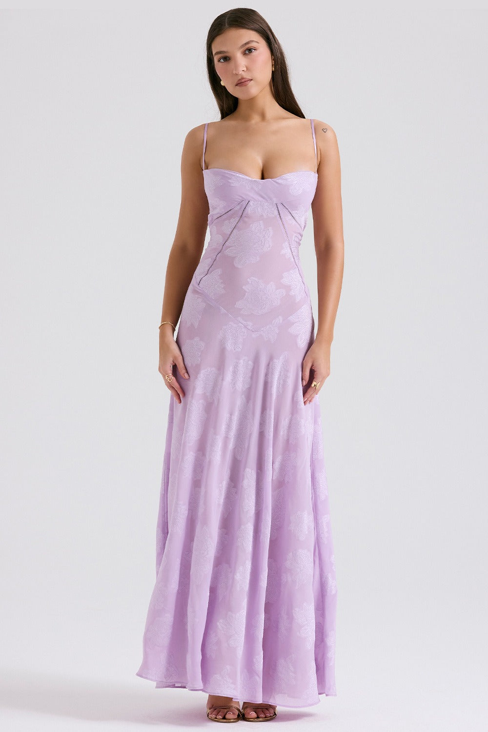 Dainty Lace Spaghetti Strap Tie Waist  Prom Dress