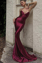 Sexy Deep Backless Lace Up Prom Dress