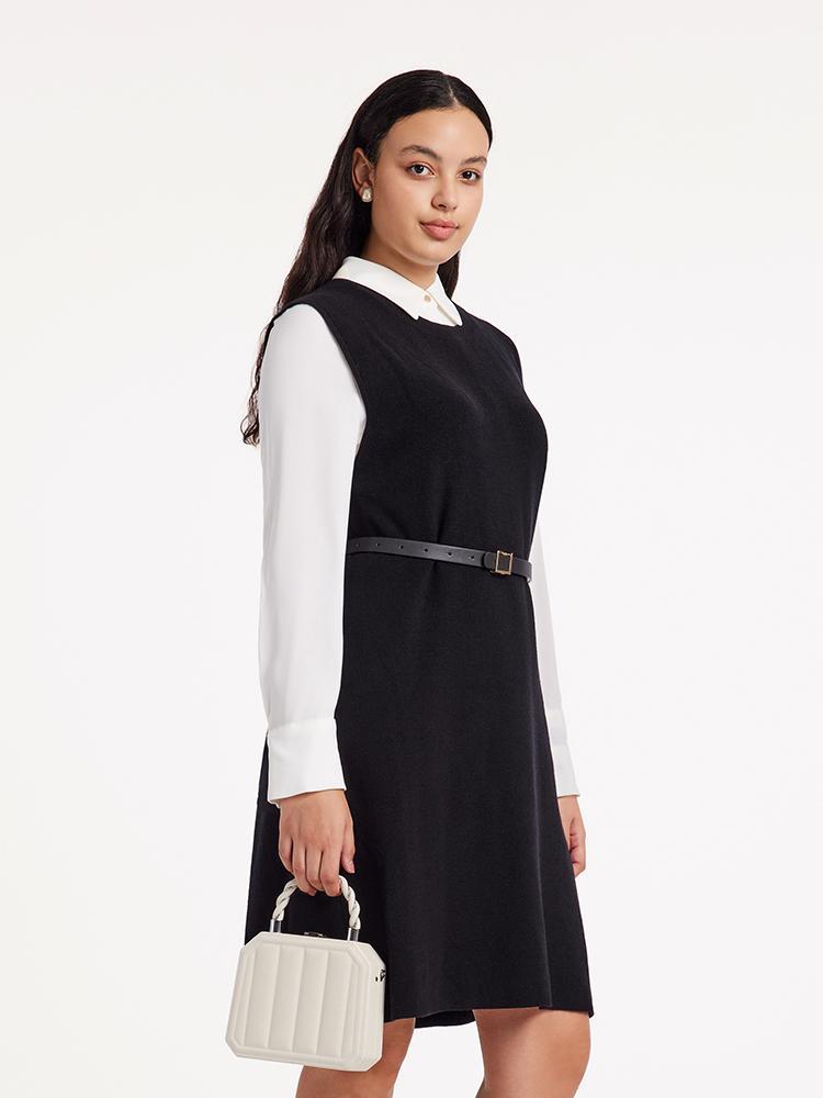 Black Vest Dress And White Shirt Dress Two-Piece Set