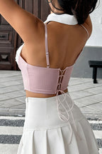 Sexy Contrast Corset Crop Top with Tie