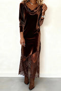 Stylish Velvet and Lace Patchwork Long-sleeved Elegant Maxi Dress