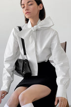 White Tie Collar Relaxed Blouse