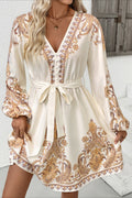 Chic Paisley Print V Neck Ethnic Mini Dress