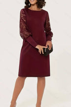 Round neck lace lantern sleeve midi dress
