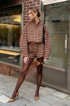 Vintage Houndstooth Zip Jacket and Shorts Two Piece Set
