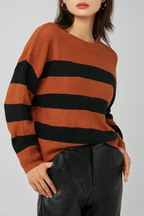 Loose-fitting, Versatile Striped Contrast-color Pullover Knitted Sweater