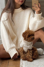 Minimalist Solid Color Loose Crewneck Knit Sweater