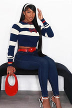 Bow Detail Striped Knit Sweater