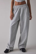 Embroidered Elastic Waist Loose Straight Pants