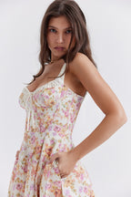 Strap Slit Fit Flare Floral Dress