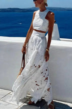 Next Trip Floral Embroidery Crochet Lace Elastic Waist Pocket Maxi Skirt