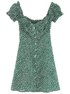 Green Square Collared Broken Flowers Wear Both Over The Shoulders