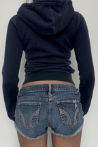 Short Fitted Drawstring Zip-Up Letter Print Hoodie
