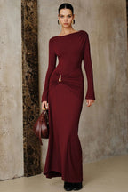 Metal Accents Ruched Fitted Waist Slim Maxi Dress