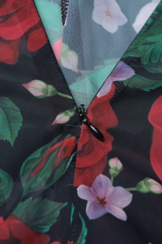V Neck Printed Strap Slim Maxi Floral Dress