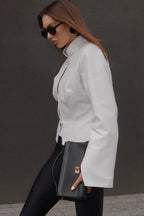 Stand Collar Fitted Leather Jacket
