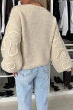 Beautiful Mood Knit Contrast Color Sewing Line Pattern Loose Sweater