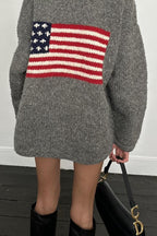Chic Flag Graphic Knit Zippered Hoodie