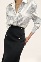 Black High-Rise Ruffle Midi Skirt