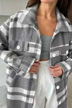 Woolen Plaid Belted Chic Thick Coat