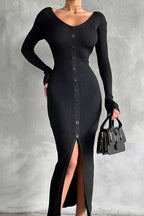 V-Neck Bodycon Knit Sweater Dress