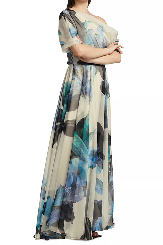 Sandy Aesthetic Unique Printed Bohemian Short Sleeve One Shoulder Maxi Dress Designer Edit