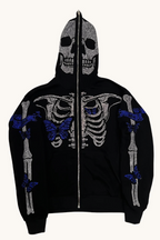 Cartoon Print Camo Panel Zip Youthful Casual Hoodie