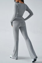 Casual Slim Fit Knit Long Sleeve Top Straight Leg Pants Set