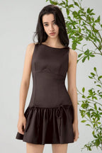 Solid Color Bow Sleeveless Mini Dress