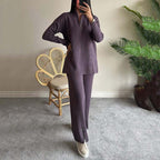 Cozy Ribbed Knit with Slit-Leg Pants(Two-Piece Set)