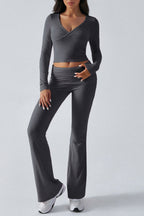 Casual Slim Fit Knit Long Sleeve Top Straight Leg Pants Set