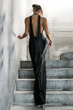 Backless High Waist Satin Dress