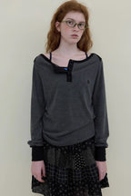 Boat Neck Henley Long Sleeve Top
