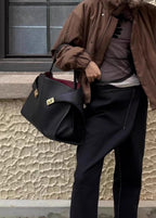 Aurora - Black Leather Tote Bag with Gold Accents