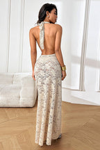 Sexy Sheer Halter Backless Lace Dress