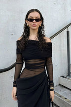 Cutenew Mesh Ruched Maxi Dress