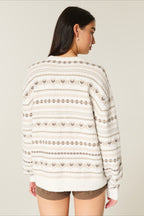 Heart Fair Isle Striped Long Sleeve Knit Sweater