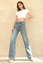 Baby Blue Loose Straight Thin Summer Tassel Versatile Trend Women's Jean