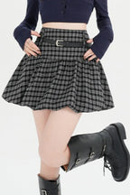 Plaid Bubble A-line Khaki Short Skirt