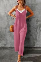 Casual Spaghetti Straps Wide Leg Pocketed Jumpsuits